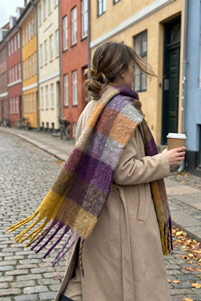 novon Angora Texture Color Block Thick Fringe Detailed Ultra Premium Soft Tou...