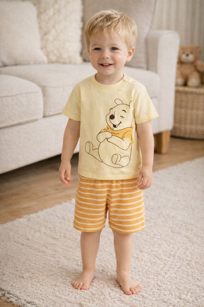 LC Waikiki Lcw Baby Sari Winnie the Pooh Printed Baby Boy Shorts Pajamas Suit