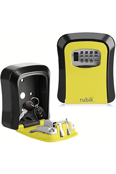 RUBIK Key Storage Safe Box, 4-Digit Combination, Wall-Mounted, Black/Yellow