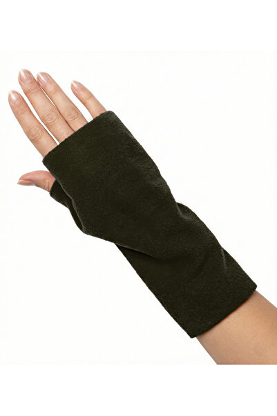 Cottonland قفازات صوف بدون أصابع للجنسين باللون الأخضر الكاكي