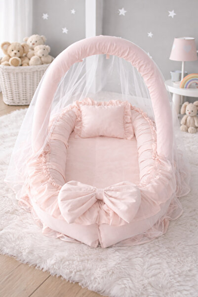 Jaju Baby Somon Cibinlik Tüllü - Oyuncak Askılı Lüx Tasarım Fırfırlı Babynest...