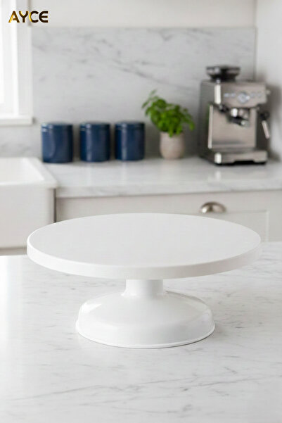 AYCE Dönebilen Pasta Sıvama Ve Sunum Standı_Beyaz Ayaklı Döner Başlıklı