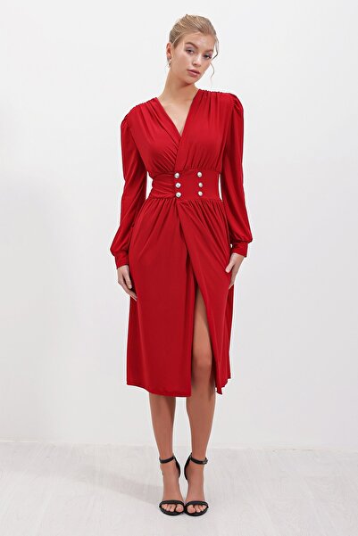 HAKKE Kruvaze Kemer Düğmeli ELBİSE