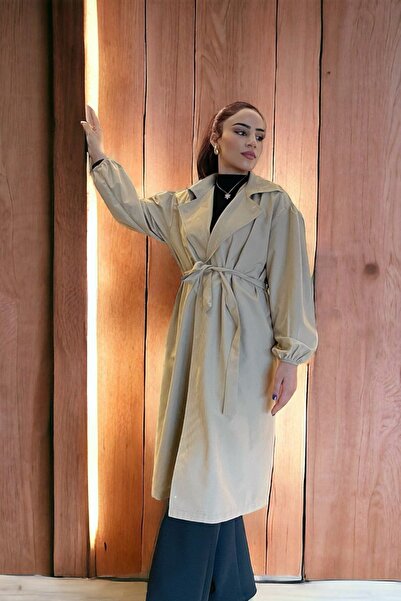 HAKKE Belden Bağlamalı Balon Kol Trençkot