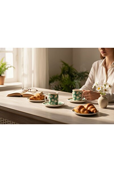 Turkuaz Porselen Daisy 2-Person 4-Piece Coffee Cup Set