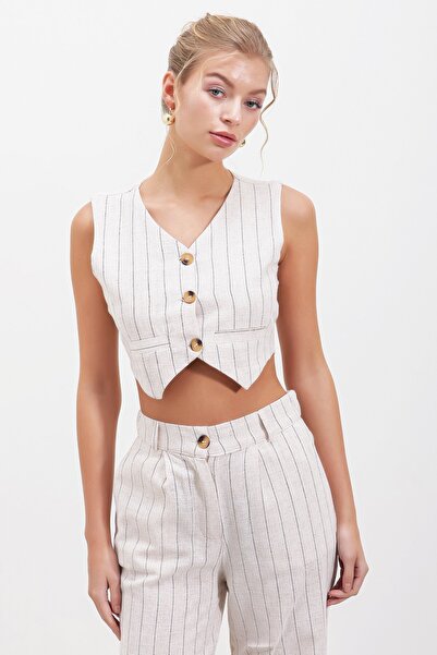 HAKKE Gestreiftes Leinenwesten-Set