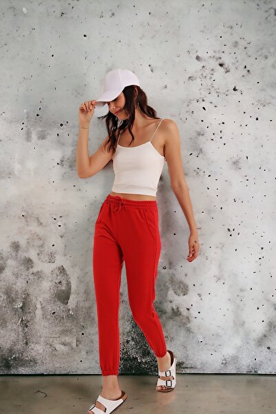 HAKKE Kadın Kırmızı Cepli Eşofman Altı