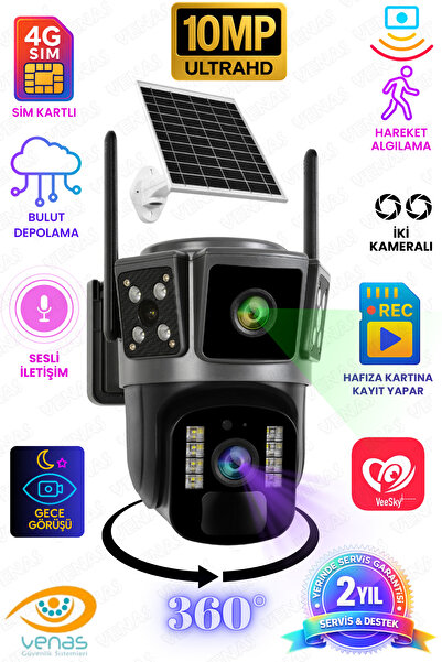 Venas SİM KARTLI SOLAR PANELLİ HAREKET SENSÖRLÜ GÜVENLİK KAMERASI