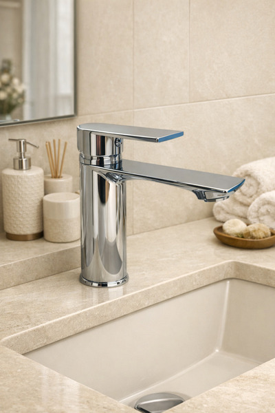 SUVİA Lavabo Bataryası Krom | Sıcak-Soğuk, Modern Tasarım, Düz Kollu, 2 Yıl G...