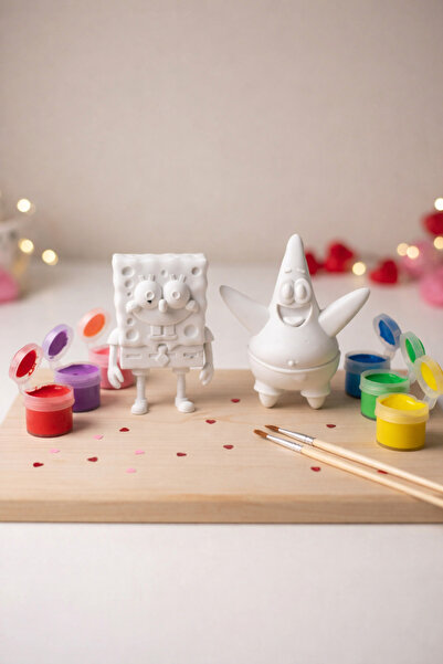 PRİNTELLA Süngerbob ve Patrick Boyama Seti - 2 Figür + 6 Renk Boya + 2 Fırça ...