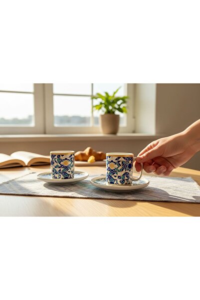 Turkuaz Porselen طقم فناجين قهوة من البورسلين تراديا مكون من 4 قطع، طقم من قط...