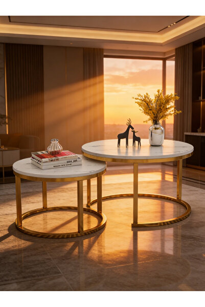 Generic طقم طاولات قهوة نوردية من ليون هوم مكون من قطعتين قابلتين للتمديد – ط...