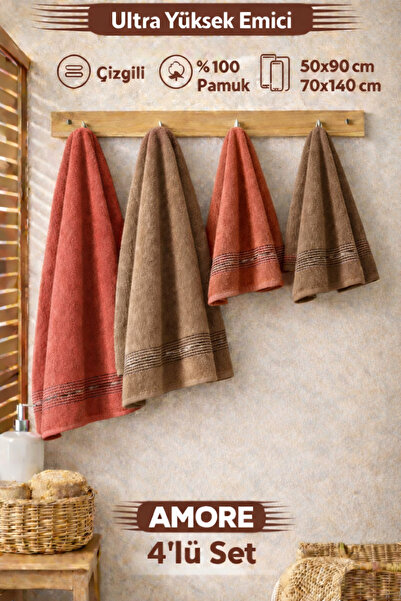 BAMİROSE 50x90 70x140 CM AMORE BATH 4'LÜ BANYO HAVLU TAKIMI, PLAJ HAVLUSU, HA...