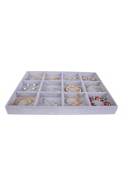 Generic Brand Domestic Production Suede Fabric Gray Color 12 Compartments Jewelry Display Stand Inside Drawer (MEGASSDEKOR)