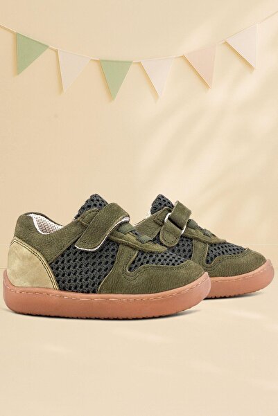 Rakerplus Bob Genuine Leather Khaki Green Barefoot Velcro Elastic Baby Sneake...