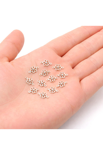 FlowerAksesuar 50 Adet - 8x14 mm Bileklik Ucu Çiçek, Charm Bileklik Ucu, Çiçe...