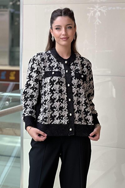 Ghisa Cardigan tricotat cu model cu nasturi de perle