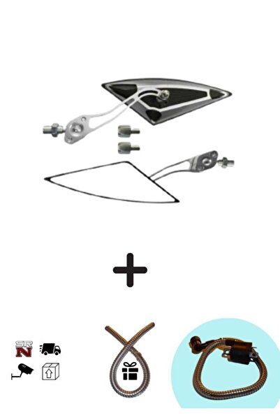 GMS Cg Cup Scooter Motosiklet Modifiye Gri Üçgen Yarasa Ayna Takımı(10mm8mm)+...
