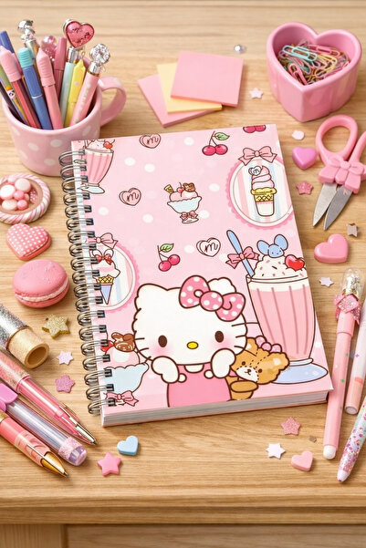 Panda Çizgili Defter- Hello Kitty - A5 Boy Spiralli Defter