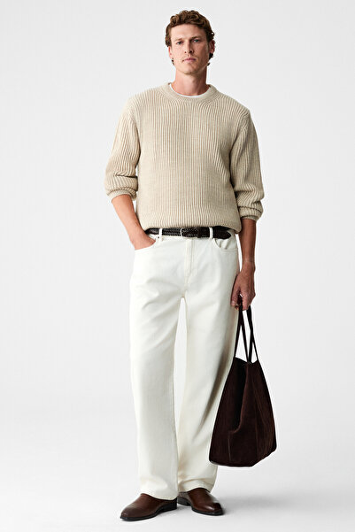 GRIMELANGE CABLIN Чоловічий светр з круглим коміром, прямий крій, колір каменю