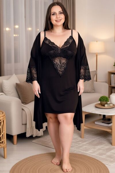 tarzımsüper Büyük Beden Sabahlıklı Gecelik Takım Pamuklu Askılı Örme Kumaş Şı...