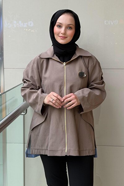 Ghisa Jachetă cu broșă în dungi cu căptușeală cu glugă