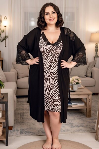 tarzımsüper Set cămașă de noapte cu halat de marime mare, cu bretele din bumb...