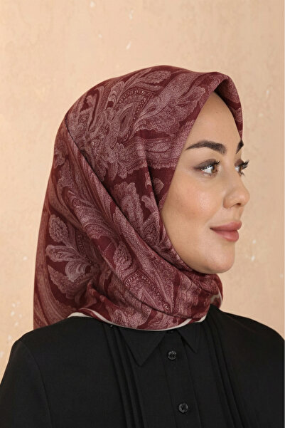 İpekel Bordo Desenli Soft Keten Eşarp
