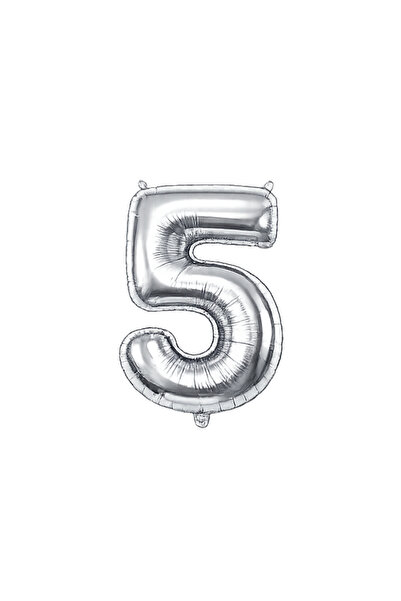 HAPPYLOOPPARTY بالون فضي اللون 100 سم على شكل رقم 5 مصنوع من رقائق الهيليوم م...