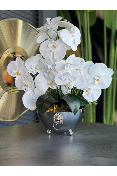 TASARIMHMODA Yapay Orkideli Armalı Gümüş Vazo