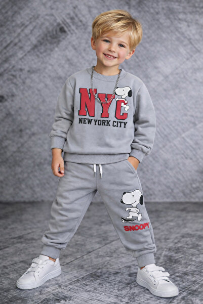 RAPAPA Set de trening pentru băieți NYC cu imprimeu gri cu cu căptușeală din ...