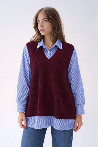 MAMAYAGA Cămașă cu mânecă lungă pentru femei, cu guler, tricot cu cămașă în i...