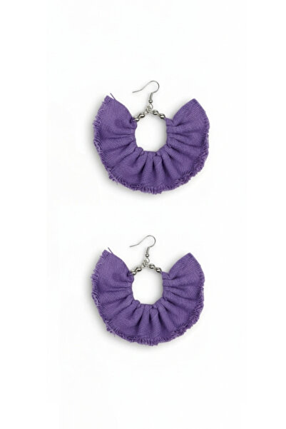 maia Women's Silver Color Hoop Dangle Earrings – Purple Denim Fabric Beaded D...