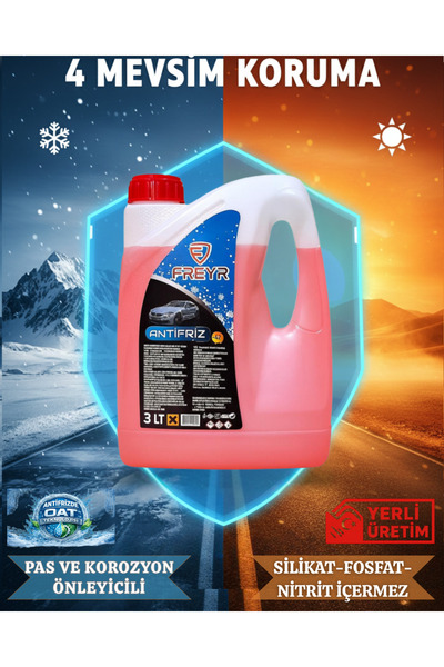FREYR 4 Mevsim Konsantre Kırmızı Antifriz -42°C 3 Lt-Motor Soğutma Ve Donma K...