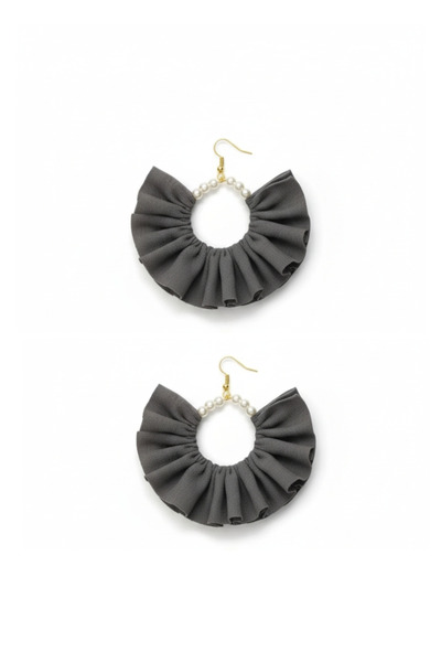 maia Women's Gold Color Hoop Dangle Earrings – Brown Fabric Design with Pearls