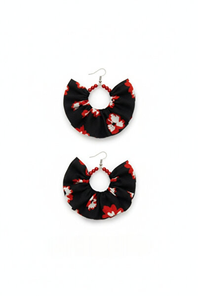 maia أقراط متدلية على شكل حلقة فضية اللون للسيدات - تصميم من القماش بنمط زهور...