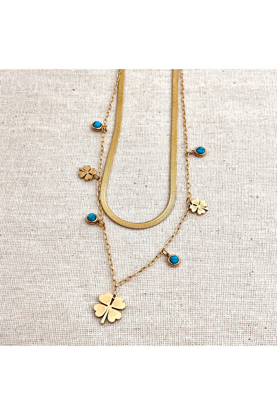 Siya Silver قلادة نسائية من الفولاذ على شكل سلسلة إيطالية مزدوجة - مع علبة هدايا