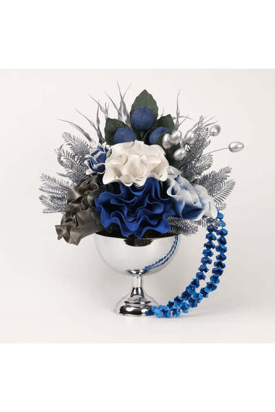 TASARIMHMODA Yapay Çiçekli Gümüş Yuvarlak Vazo No:2