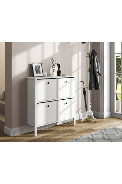 Sakura Ahşap Hunerika limma 4 kapaklı ayakkabılık -Wood Beyaz-Minifiks Bağlan...