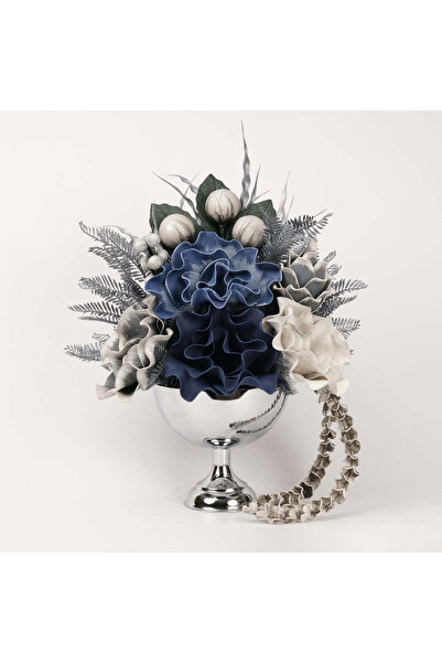 TASARIMHMODA Yapay Çiçekli Gümüş Yuvarlak Vazo No:2