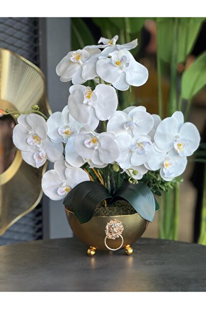 TASARIMHMODA Yapay Orkideli Armalı Gold Vazo