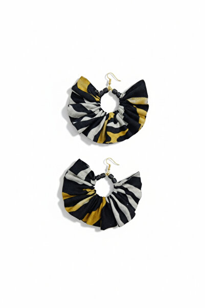 maia Women's Gold Color Hoop Dangle Earrings – Zebra Pattern Fabric Beaded De...