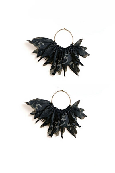 maia Siyah Tül Kumaş Tasarım Halka Küpe