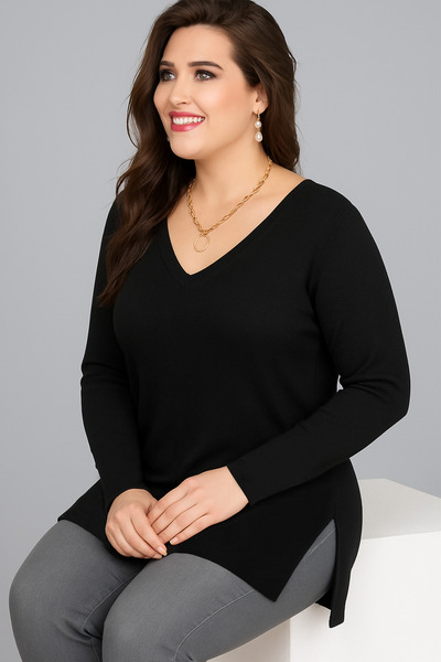 Curvy Trend Μπλούζα μεγάλου μεγέθους με λαιμόκοψη σε σχήμα V με μακρύ μανίκι ...