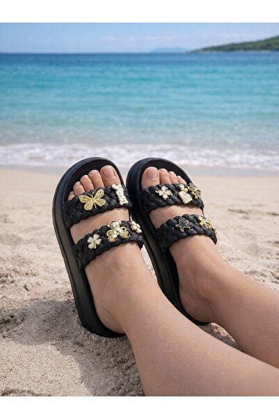 BENGASO İncili ve Taşlı Tavşan Figürlü Rahat Konforlu Günlük Kadın Terlik