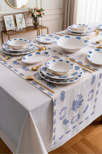 RUBİ PORSELEN Vintage Flowers Blue 12 Kişilik 48 Parça Porselen Yemek Takımı ...