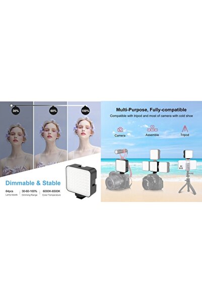 T&Y FOTO 64 Led Video Light Işık Mini Led Ürün Vlog Youtube Makyaj Ürün Vb. Dslr Aynasız Fotograf Makineleri