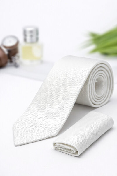 Gambocci Ανδρική λευκή γραβάτα Dobby Hanky Cravat