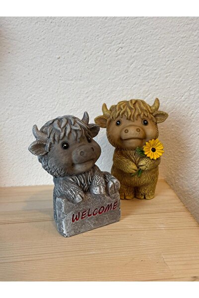 mikilov Set 2 Statui Vaci Scoțiene Highland, Sculptură Rășină pentru Casă și ...