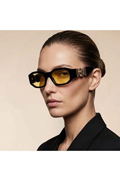 Versace Unisex güneş gözlüğü 4361 gb1/85 53-18, Asetat, Siyah Çerçeve, Sarı Cam